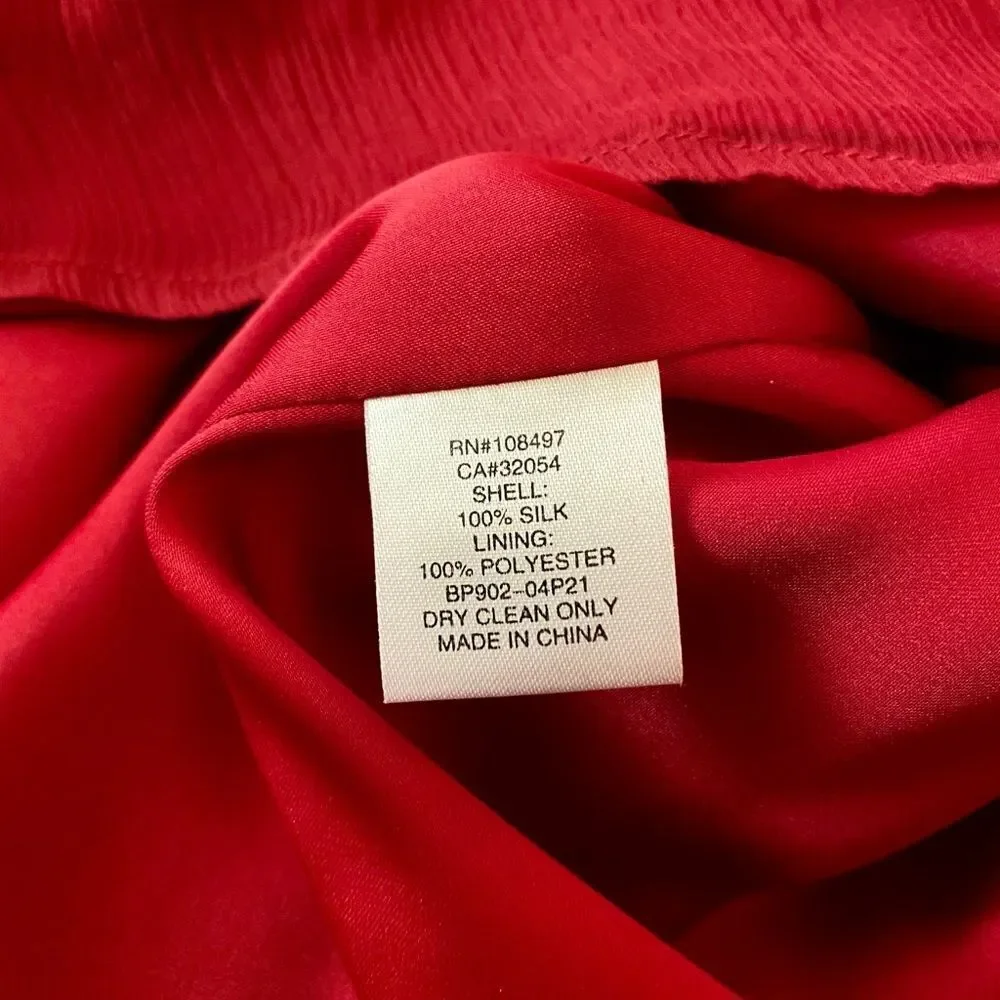 Burlapp Sz 4 💯 Silk Rosette Limed Red Dress - Picture 4 of 13